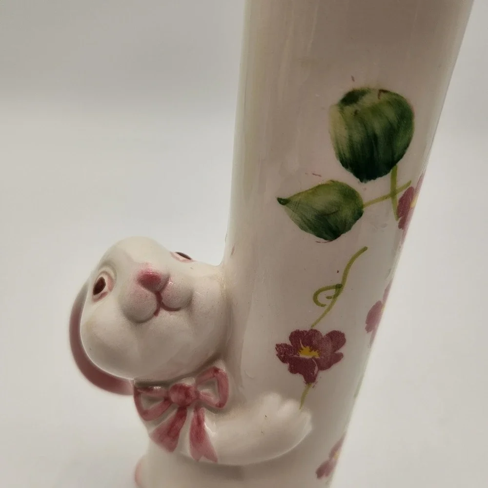 Vintage FTDA Weiss Brazil‎ Ceramic Bunny Rabbit Floral Bud Vase Easter Colorful